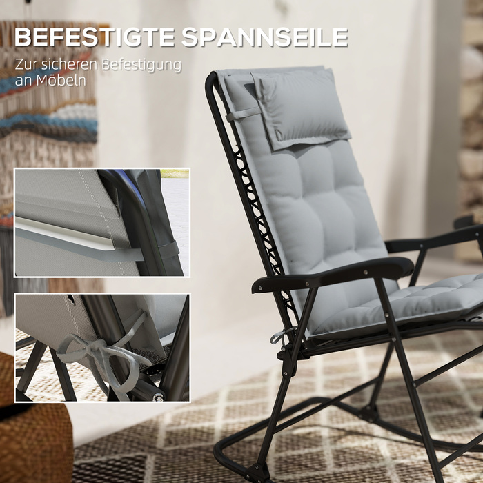 Набір з 2 подушок для шезлонга, водовідштовхувальні, розміром 50x116x5 см, світло-сірого кольору. Підходить для садовиків та інших лежаків.