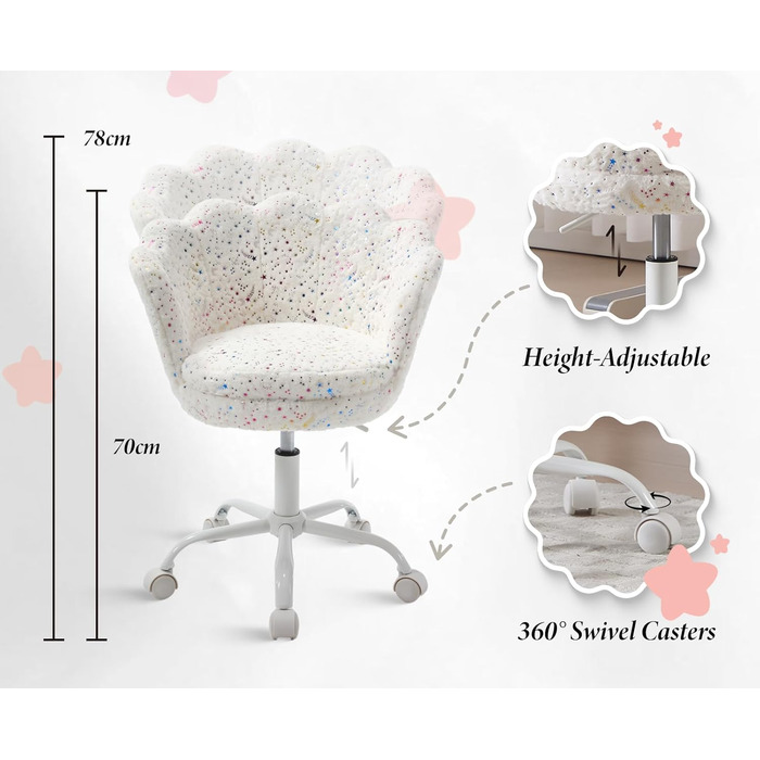 Дитячий стіл-крісло регульований, обертовий крісло з велюру, крісло для дівчаток, крісло для навчання, біле