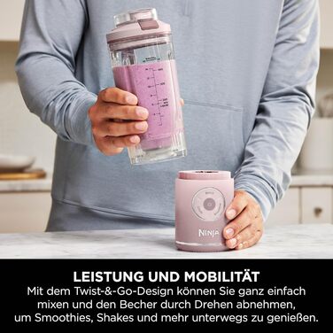 Портативний блендер Ninja Blast Max: 570 мл, акумулятор, чаша та кришка, 3 функції, для смузі та протеїнових коктейлів, рожевий (BC251EULD)