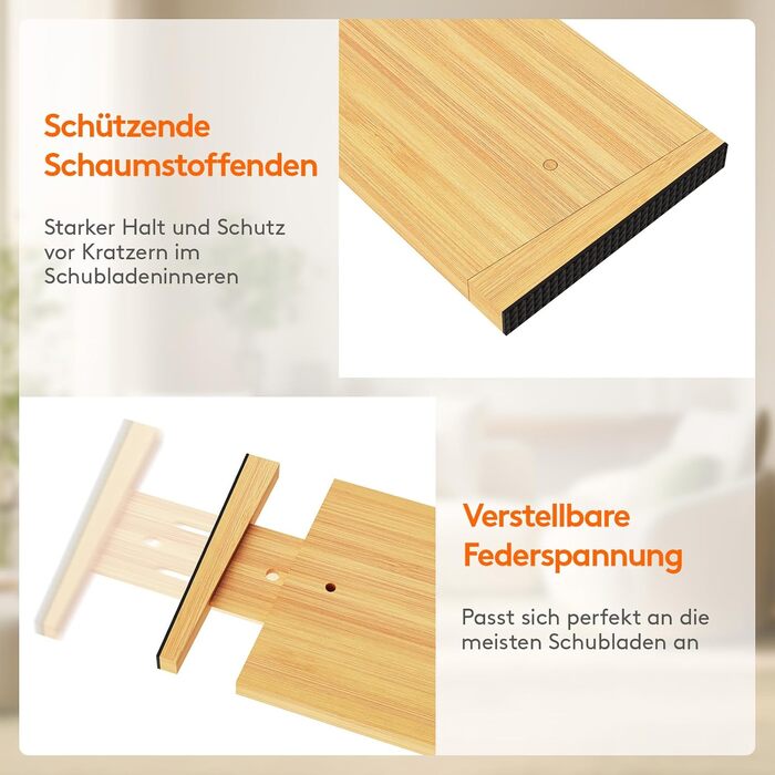 Органайзери для ящиків LifeWit 8 шт. з бамбука, регульовані, 42-56 см, для кухні, шафи, столу