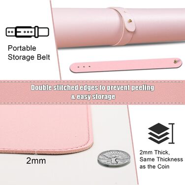 Шкіряний килимок для столу BLESWIN, великий протиковзаючий підкладник під мишу та клавіатуру для ноутбука та комп'ютера, захисна підкладка для письма (Рожевий, 90x43 см)