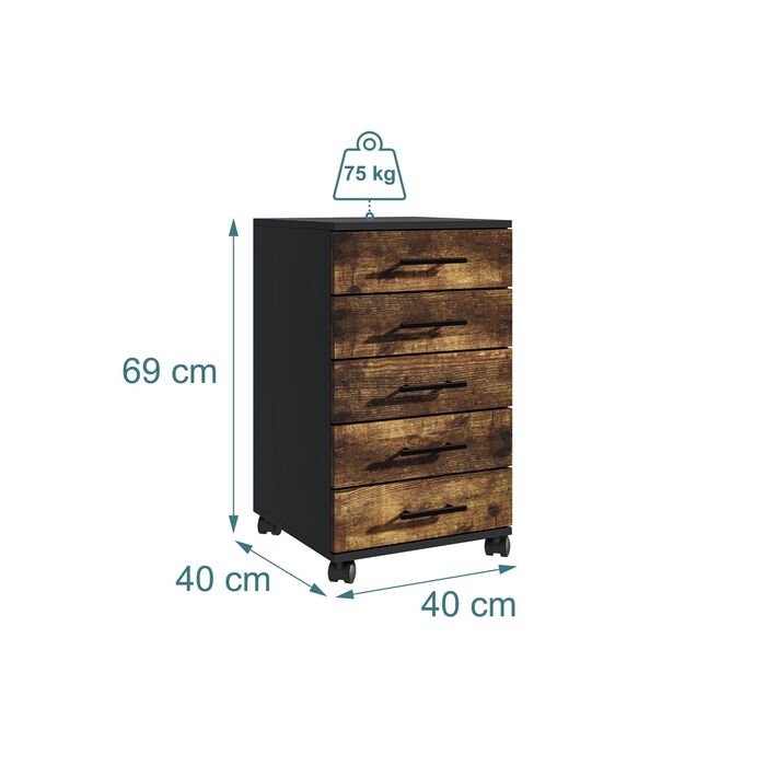 Контейнер Relaxdays на коліщатках з 5 висувними ящиками