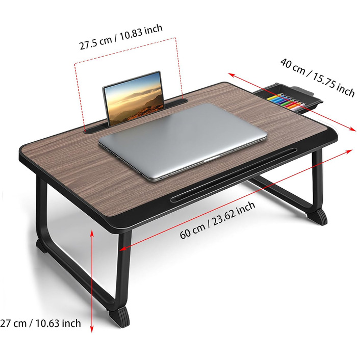Стіл-підставка для ноутбука Bett: зручний стіл для роботи в ліжку, на дивані, в офісі (60x40, коричневий)