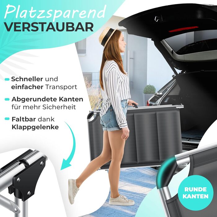 Шезлонг KESSER® Sun з дахом для саду: регульована спинка, зручна лежача поверхня, алюмінієвий каркас, портативний, антрацит (з преміум-подушкою)