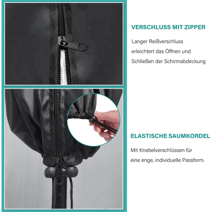 Чохол для парасольки великої, до 4 м, чорний (280 x 40/80/50 см) - захист від сонця, вітру та снігу