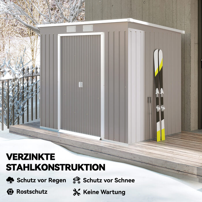 Сарай для інструментів, з вентиляційними вікнами, розсувними дверима, оцинкована сталь, 213 x 130 x 172 см, світло-сірий