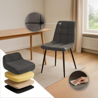 CLP Комплект обідніх стільців 4 шт. з велюру Asti, зручні кухонні стільці з м'яким сидінням, стільці для обідньої кімнати з підлокітниками, витримують до 150 кг, колір: антрацит