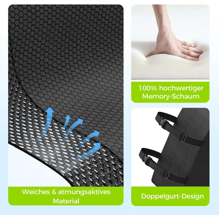 Подушка для попереку AUVON для автомобіля та офісного крісла, підтримка поперекового відділу, покращення постави, піна з пам'яті