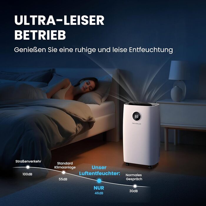 Електричний осушувач повітря 15L, 30㎡, для підвалу, з тачем, 2.5L бак, дренажний шланг, 46dB, таймер 24h, гарантія 3 роки