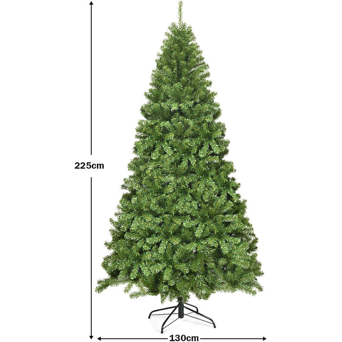 Штучна ялинка COSTWAY, 180/225см, з металевою підставкою, 928/1346 наконечників, зелена