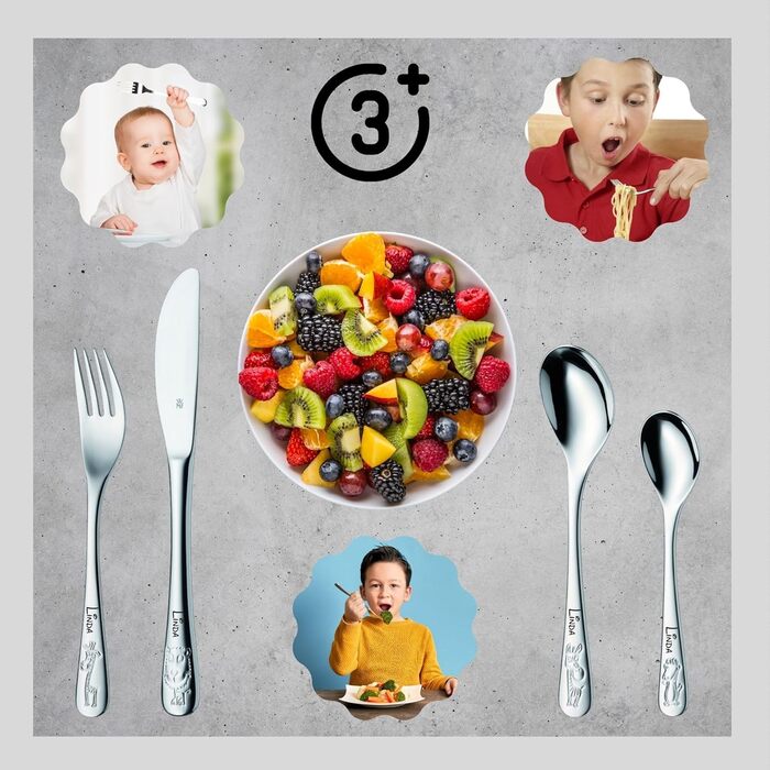Дитячий столовий прилад WMF Safari з гравіюванням імені - персоналізований столовий прилад - індивідуальний хрещення для хлопчика/дівчинки - набір з 4 частин