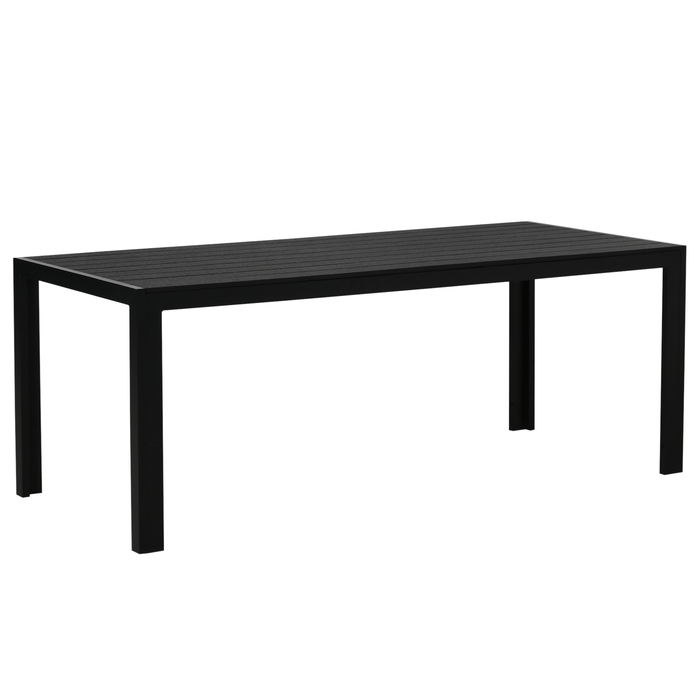 Outsunny Garden Table Алюмінієвий стіл 120x70 см для саду, патіо, дерево-пластик, полідерево, чорний, стійкий до погодних умов, і сучасний.