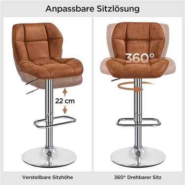 Барні стільці Yaheetech (набір 6 шт.) регульовані по висоті, обертаються на 360°, з підніжкою, PU-шкіра, чорний/ретро-коричневий