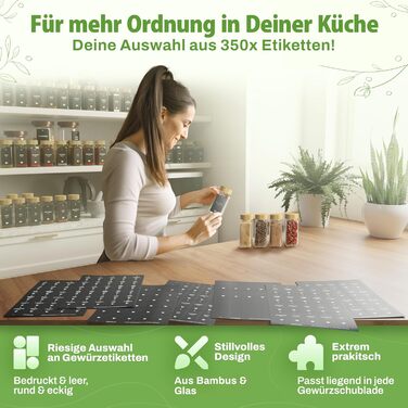 Набір бамбукових склянок для спецій | 24 шт. 120 мл, 10,7 x 4,5 см | з етикетками, дозаторами та крейдою