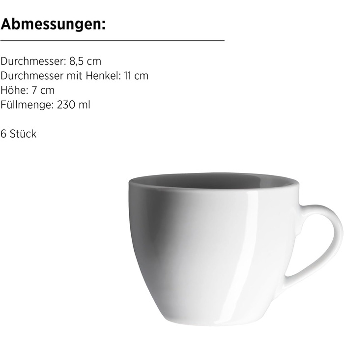 Набір кавових чашок MÄSER Barca на 6 осіб, біле порцелянове кавове сервіз, елегантний дизайн