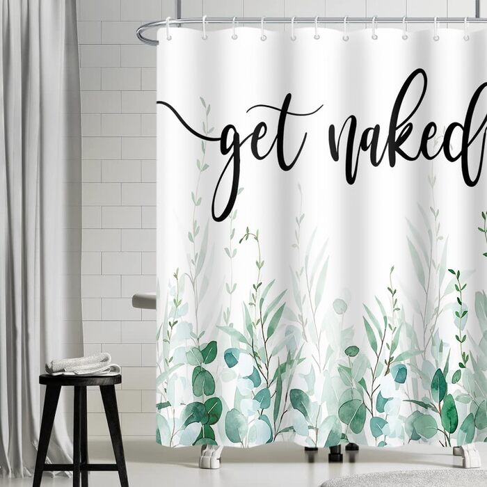 Шторка для душу 180x220 см, антигрибкова, з тропічним дизайном (зелені пальмові листя, евкаліпт, гриби), водонепроникна, з поліестеру, придатна для прання, для ванної кімнати, з 12 гачками