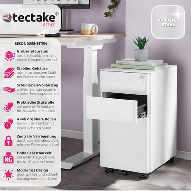 Металевий шафка для офісу tectake® з колесами, з замком, з шухлядами | tectake