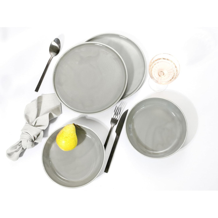 Набір посуду CreaTable Chef Collection (18 предметів) для 6 осіб: сервіз з порцеляни, 12-ти речі, сірий колір, Made in Europe