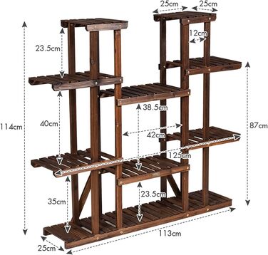 Полиця для рослин COSTWAY дерев'яна, багаторівнева сходи для квітів (9 поверхів, 125x25x114см)