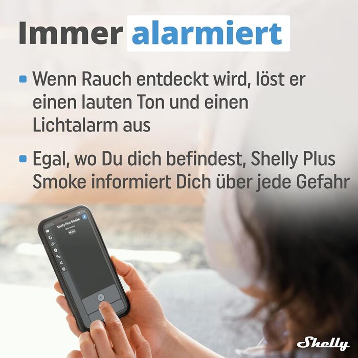 Датчик диму Shelly Plus Smoke - бездротовий, з фотоелектричним сенсором, EN 14604, 5 років роботи від батареї, LED-індикація, сумісність з Alexa та Google Assistant, без хабу