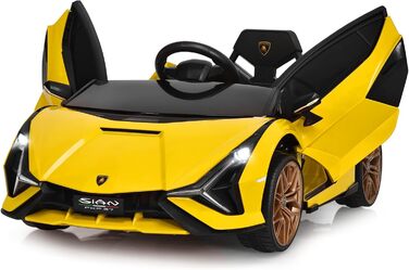 Дитячий електромобіль Lamborghini 12V з пультом, ременем безпеки, світлом, музикою і сигналом, жовтий – електрокар для дітей від 3 років