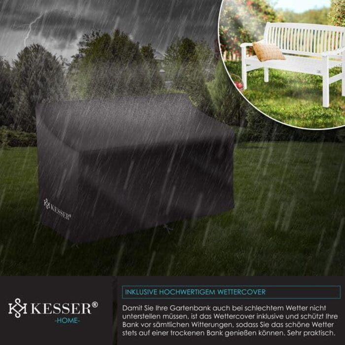 Садова лавка KESSER® дерев'яна для 3-4 осіб, біла 125 см, з чохлом - міцна паркова лавка з масиву для балкона, тераси та саду