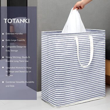Складна кошик для білизни TOTANKI, Велика окремо стоїть кошик для білизни, кошик для зберігання білизни з розширеними ручками, водонепроникна сумка для білизни з покриттям для білизни, одягу, ковдр (XL) (Синій, XL)