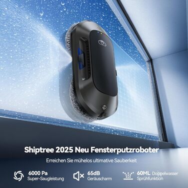 Робот для миття вікон 6000Pa з подвійною насадкою, електричний, з пультом дистанційного керування, 3 режими миття, інтелектуальна навігація, розпізнавання країв, система безпеки, для гладких поверхонь, W23d