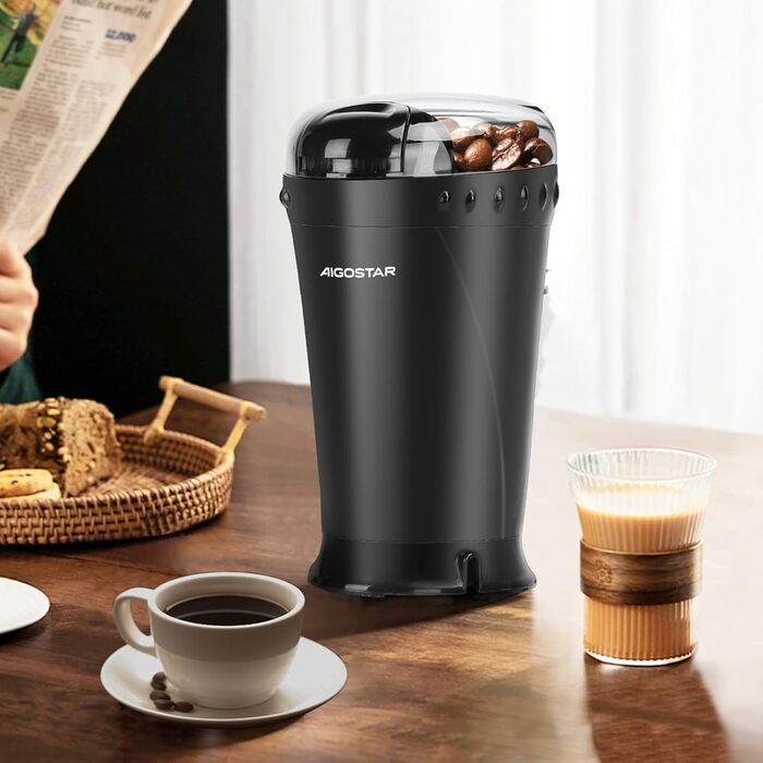 Кавомолка електрична Aigostar для кави, спецій та горіхів, нержавіюча сталь, 60г, 200 Вт, чорна (2 шт)