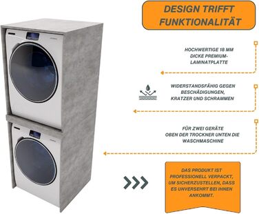 CraftPAK шафа над пральною машиною для пральної та сушильної машини, ванна шафа 66x180x51,2 см, бетон