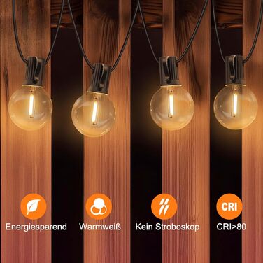 BRIMAX LED гірлянда для вулиці 30м, IP44, 46+4 лампочки G40, 2200K, розширювана, для кемпінгу, свят, вечірок