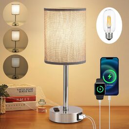 Світлодіодний приліжковий світильник Touch Dimmable, USB AC, льон, Метал, з лампочкою (сірий)