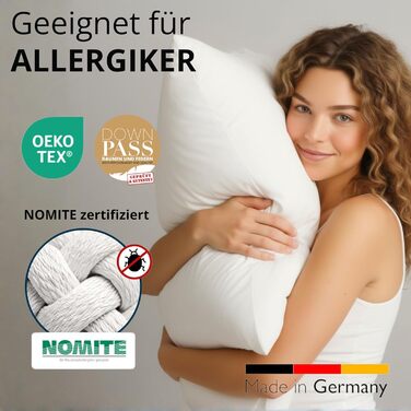 Німецьке пухове подушка 80x80 | 3-камерна подушка 80x80 з пуху та пір'я | М'яка та підходить для алергіків | Ергономічна подушка | Подушка 1x 80x80 см