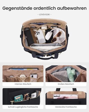 Сумка-валіза LOVEVOOK для жінок, 45L/57L, Weekender, ручна поклажа, велике відкриття, сумка для пологового будинку, спортивна сумка, Travel Duffle Bag, з відділенням для взуття та мокрою білизною (чорний)
