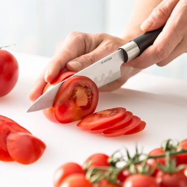 Набір ножів Klarstein Kitano, 8 предметів, з підставкою, преміум-якість, нержавіюча сталь, дерев'яна підставка, чорно-срібний