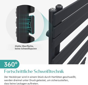 Електричний рушникосушар EMKE 104x50 см, чорний, 529W, бічний підключення