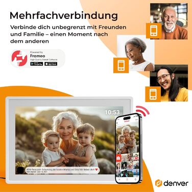 Цифровий фоторамка Denver 10,1 дюйма з Wi-Fi, сенсорним екраном, 16GB, керуванням через додаток, USB та microSD