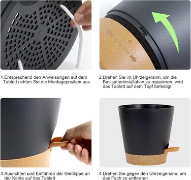 Набір горщиків для квітів 6 шт. з автополивом, 20.3-12.7 см, з підставкою, для дому та балкону, чорний/коричневий