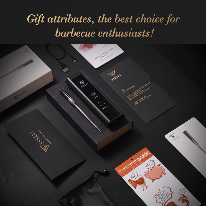 Беспроводной термометр для мяса DOQAUS 158m Bluetooth, IPX7, для гриля, духовки, мангала, аэрофритюрниці, чорний