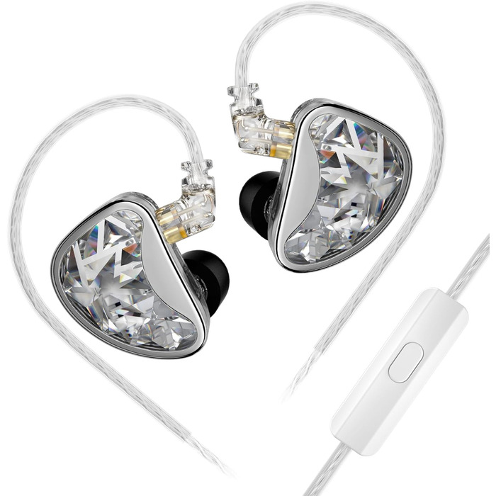 Навушники Yinyoo KZ AS16 IEMS 8, HiFi у вухах, 8 BA, кабель 0,75 мм, мікрофон, сріблястий