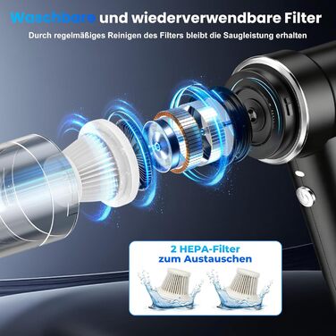 Акумуляторний ручний автомобільний пилосос 12000Па з HEPA-фільтром та LED-підсвіткою, бездротовий міні-пилосос для авто, дому, диванів та шерсті тварин