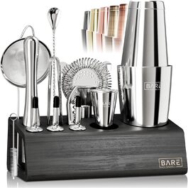 Набір бармена Pro Mixology: 14 предметів, Boston Shaker 28oz, бамбуковий підставник, рецепти коктейлів. Ідеальний подарунок для дому.