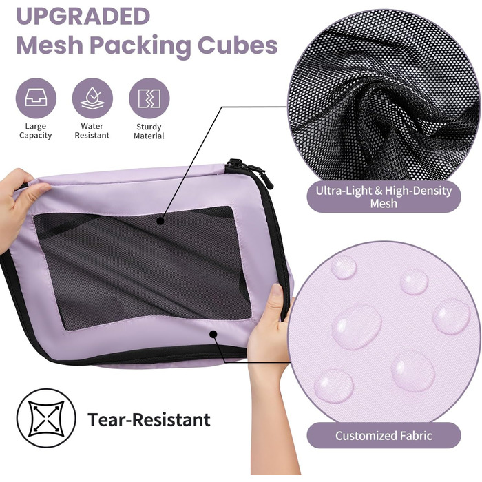 Набір органайзерів для подорожей у валізу, 10 шт, легкі пакувальні куби для впорядкування речей у дорогу (Фіолетовий)