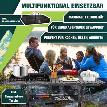 Складаний туристичний стіл KESSER® з алюмінієвим каркасом, регулюванням висоти, 90x53 см, до 100 кг, з сумкою та кишенькою