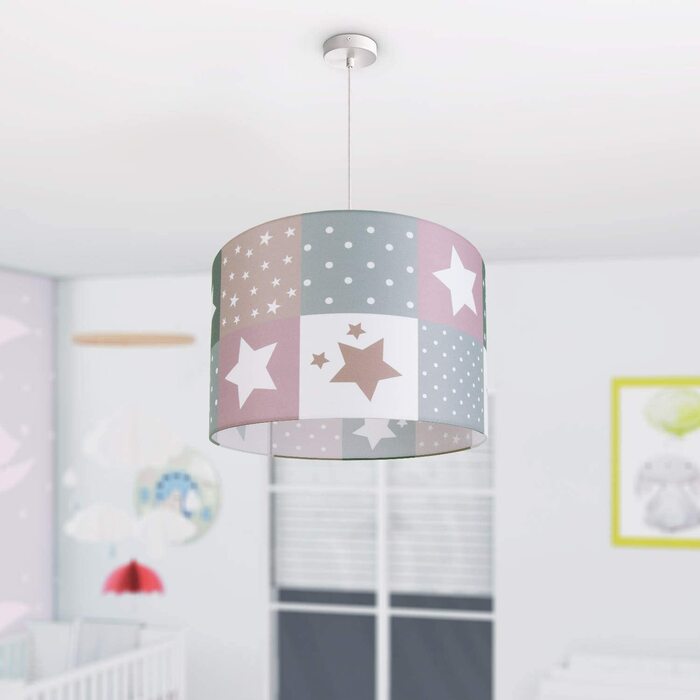 Дитяча лампа стельовий Світильник світлодіодний підвісний світильник Дитяча кімната лампа зірка мотив E27, абажур Тип лампи (рожевий (Ø45.5 см), білий Підвісний світильник)