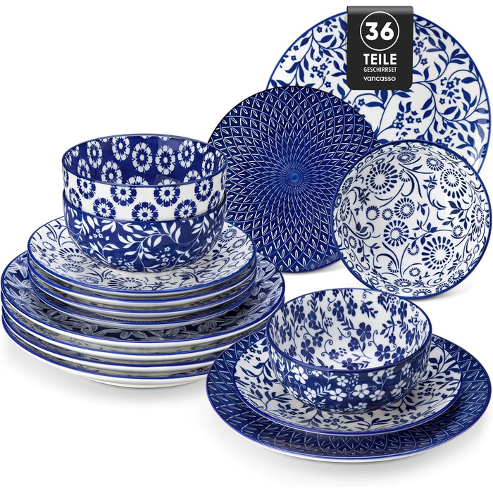 Набір кавових чашок Vancasso Selene, 6 шт., 360 мл, порцеляна, блакитно-білий вінтажний дизайн