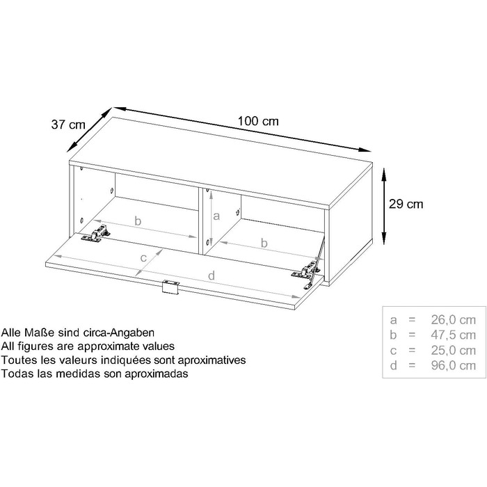 ТВ дошка Vladon Lana 100 Навісна шафа Lowboard 100 x 29 x 37 см, корпус в чорному матовому, фасади в чорному глянцевому кольорі Широка палітра кольорів