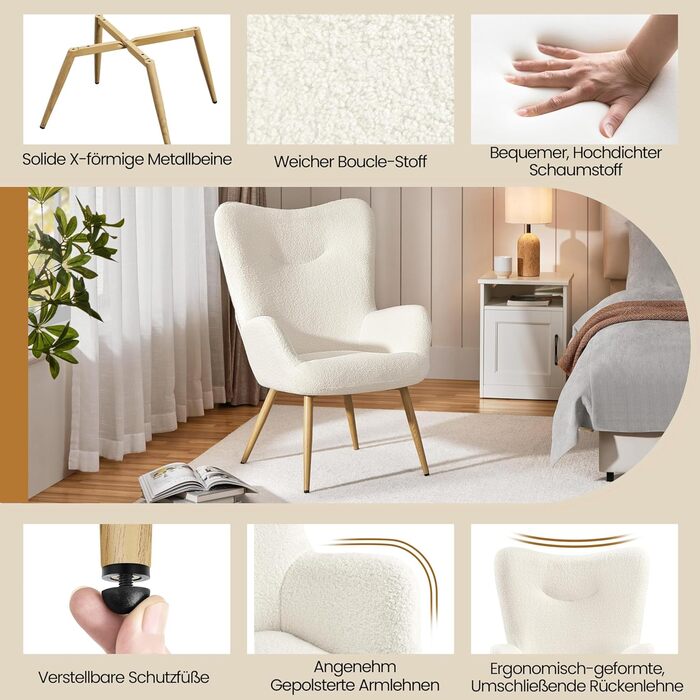 Крісло-мішок Yaheetech з поліестеру, крісло для телевізора, крісло-релакс, біле