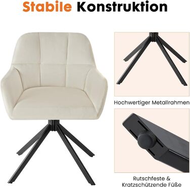 Набір з 4-х м'яких крісел Sweetcrispy для вітальні, кухні та робочого кабінету, з м'якою оббивкою з велюру, поворотні, з металевими ніжками, до 120 кг, зелені (бежеві)