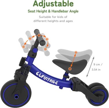Бесрей 5-в-1 Дитячий Біговел, Триколісний Велосипед для Малюків 1-4 роки (Темно-синій)